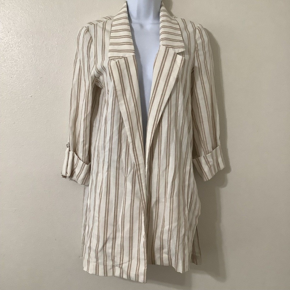 Striped Jacket XS Minimalist Coastal Cotton Blend Open Summer Beach‎ Resort